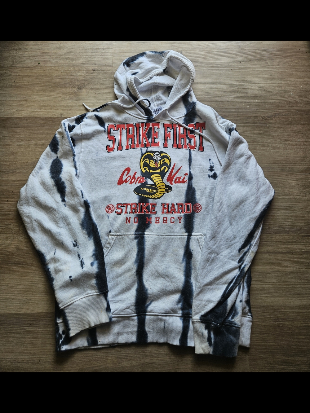 Bioworld Cobra Kai 'Strike First' Tie-Dye Hoodie - White & Black Size Medium